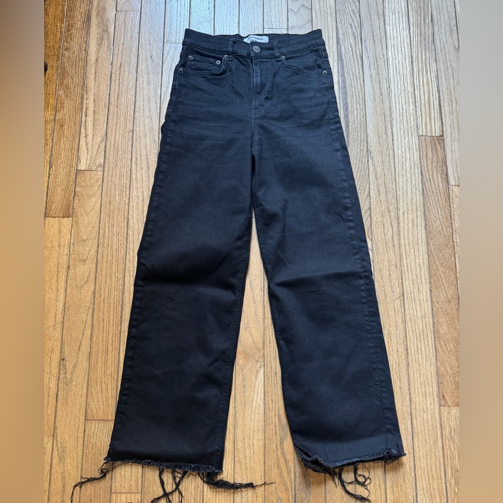 Reformation Charcoal Denim Jeans- frayed hem, stretchy